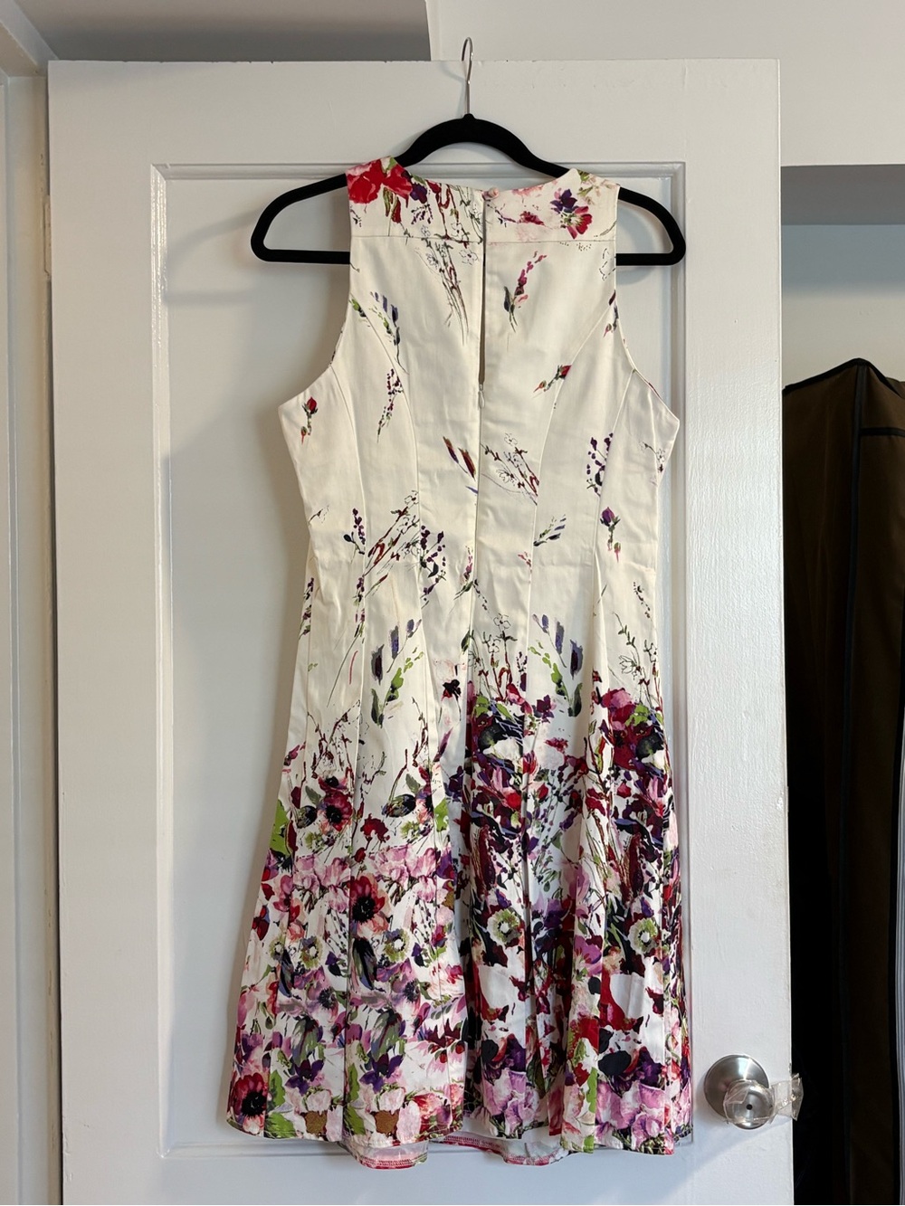 Sleeveless Cream Floral Fit-and-Flare Dress